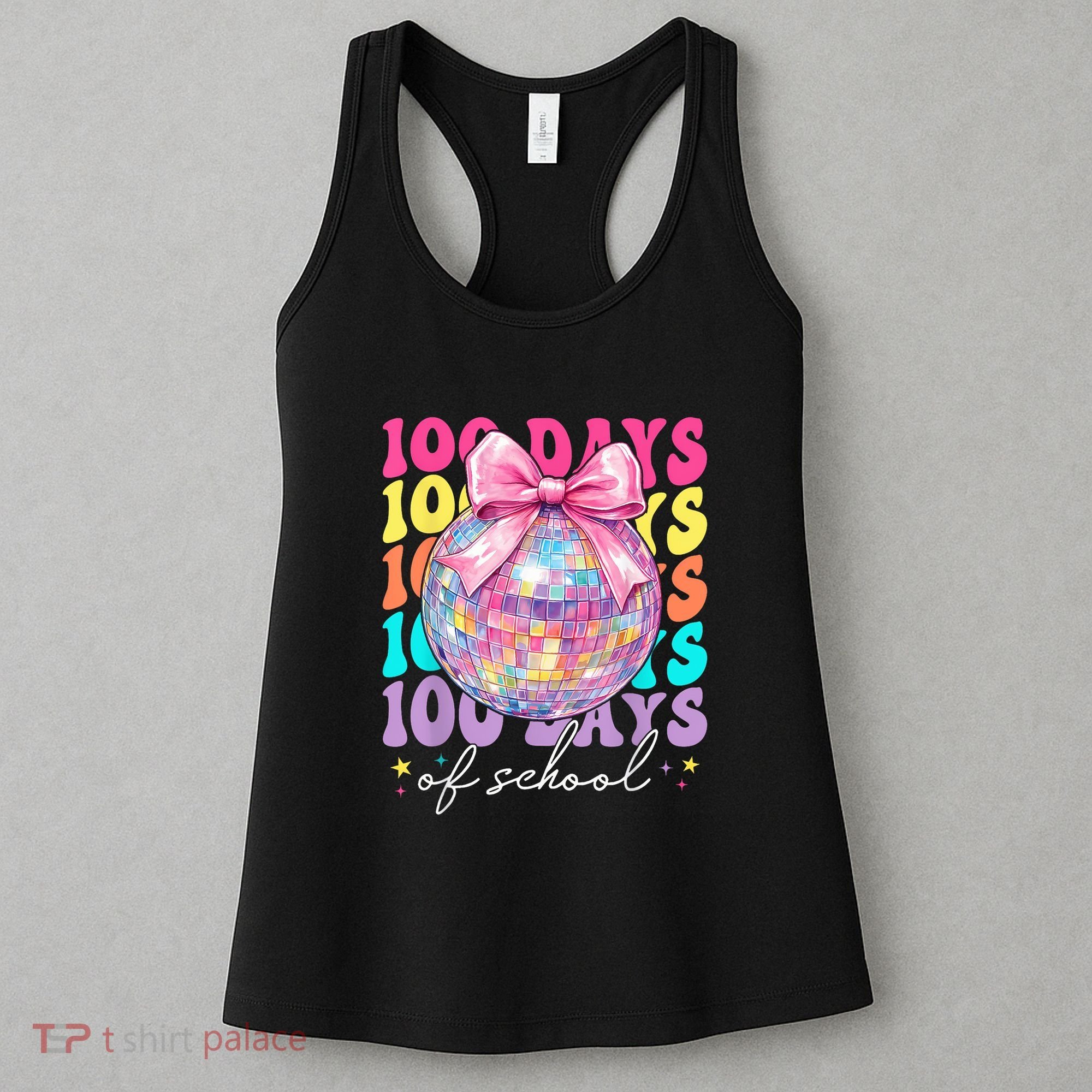 Groovy 100 Days Of School Disco Coquette Bow Teacher Women's Tank Top