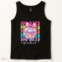 Groovy 100 Days Of School Disco Coquette Bow Teacher Tank Top thumb 2
