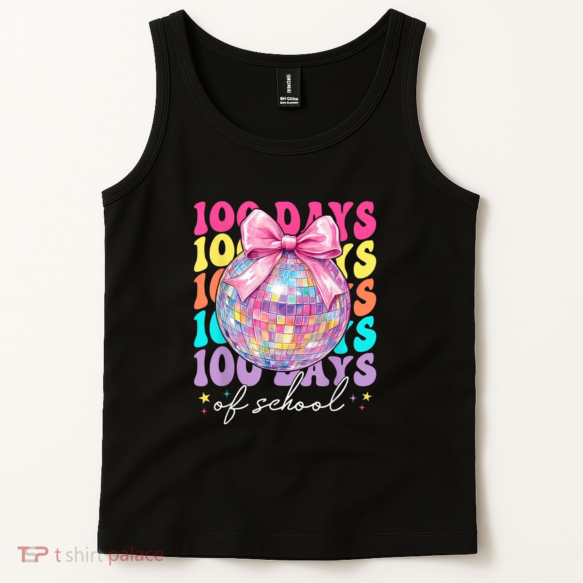 Groovy 100 Days Of School Disco Coquette Bow Teacher Tank Top