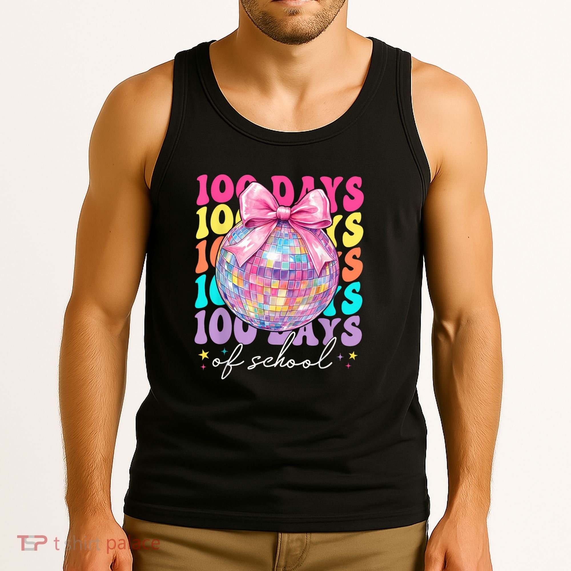 Groovy 100 Days Of School Disco Coquette Bow Teacher Tank Top