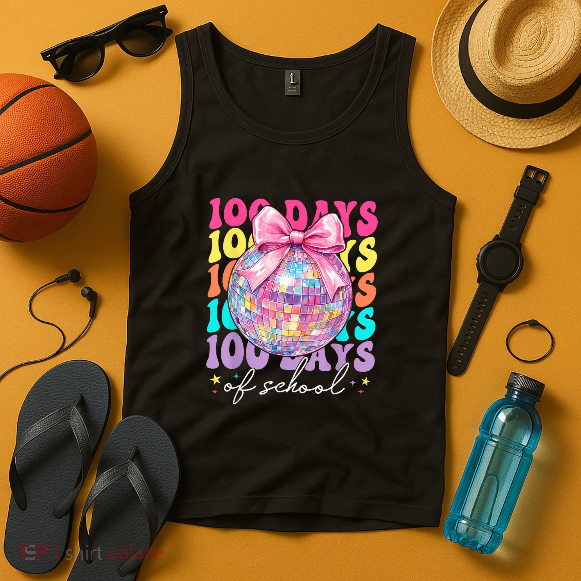 Groovy 100 Days Of School Disco Coquette Bow Teacher Tank Top