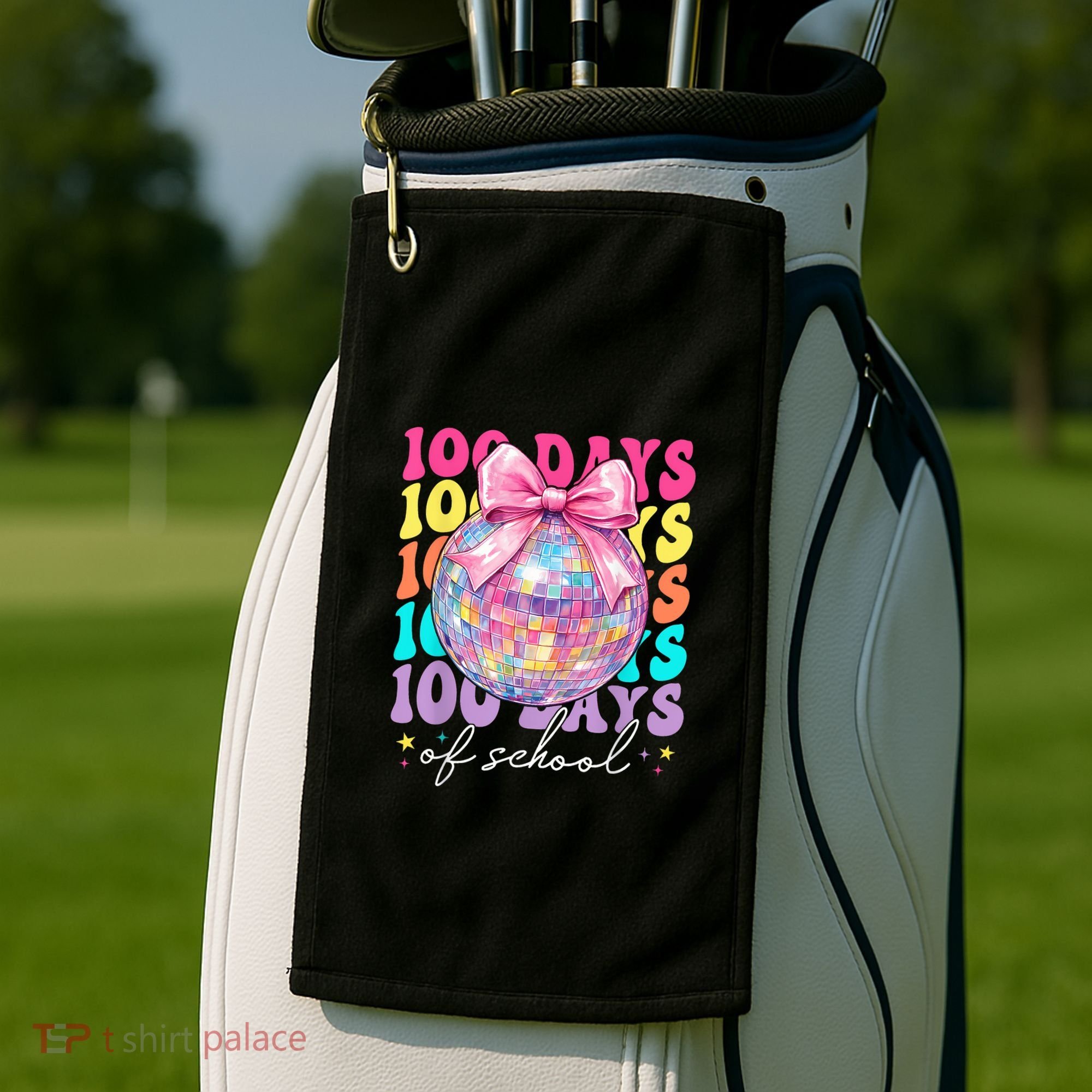 Groovy 100 Days Of School Disco Coquette Bow Teacher Golf Towel