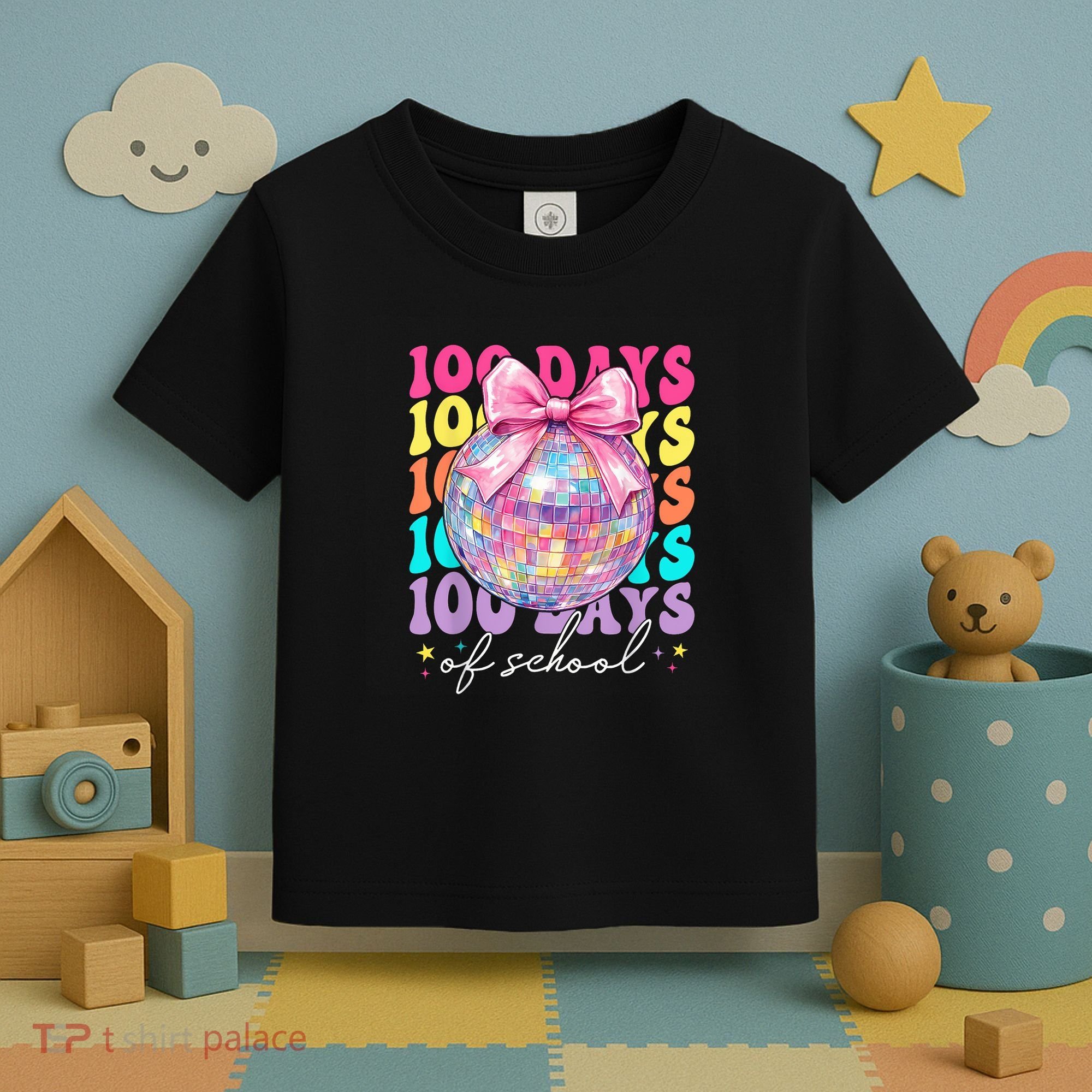 Groovy 100 Days Of School Disco Coquette Bow Teacher Toddler T-Shirt