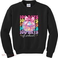 Groovy 100 Days Of School Disco Coquette Bow Teacher Kids Sweatshirt thumb 0