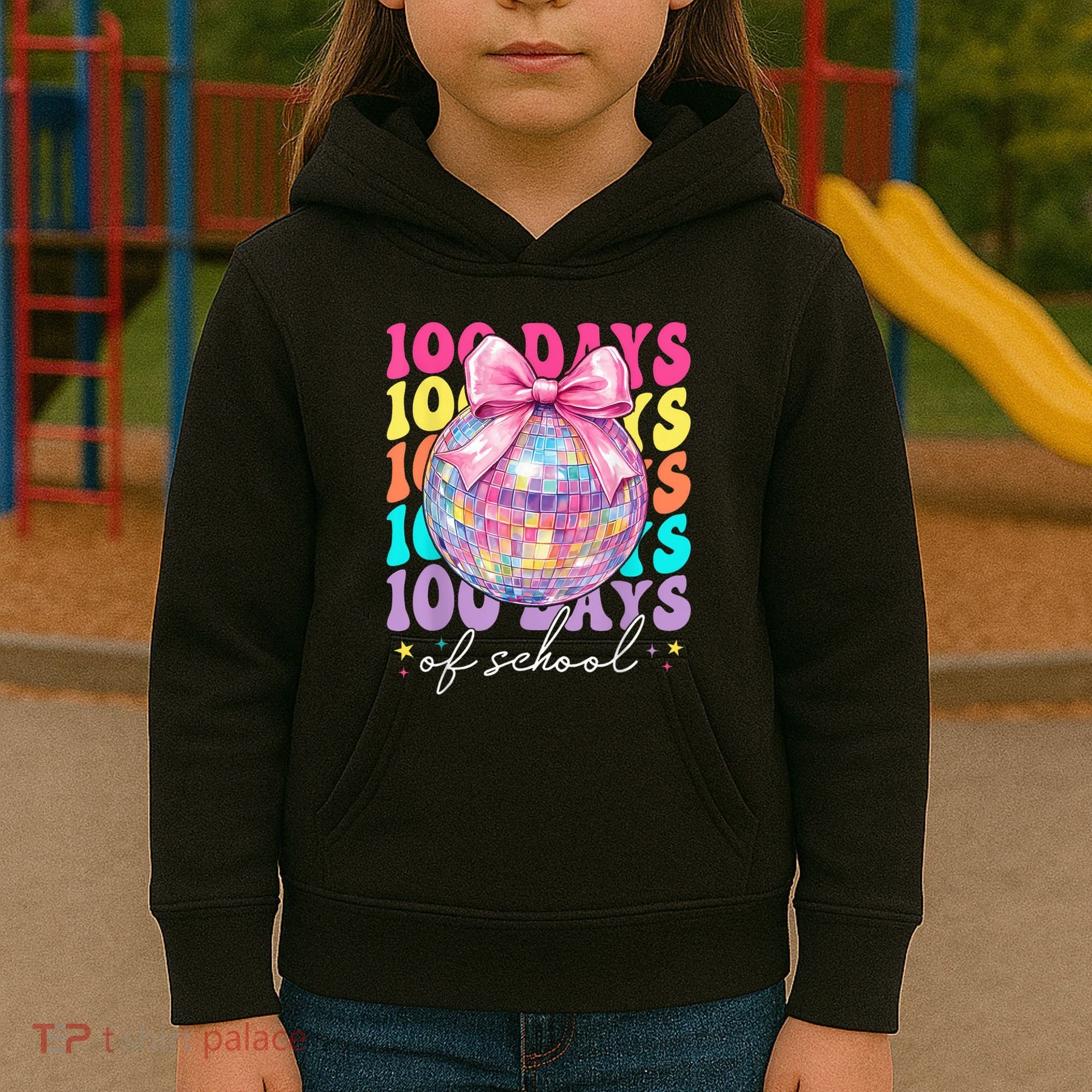 Groovy 100 Days Of School Disco Coquette Bow Teacher Kids Hoodie