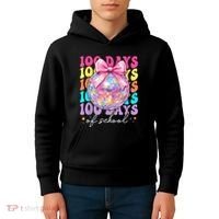 Groovy 100 Days Of School Disco Coquette Bow Teacher Kids Hoodie thumb 4