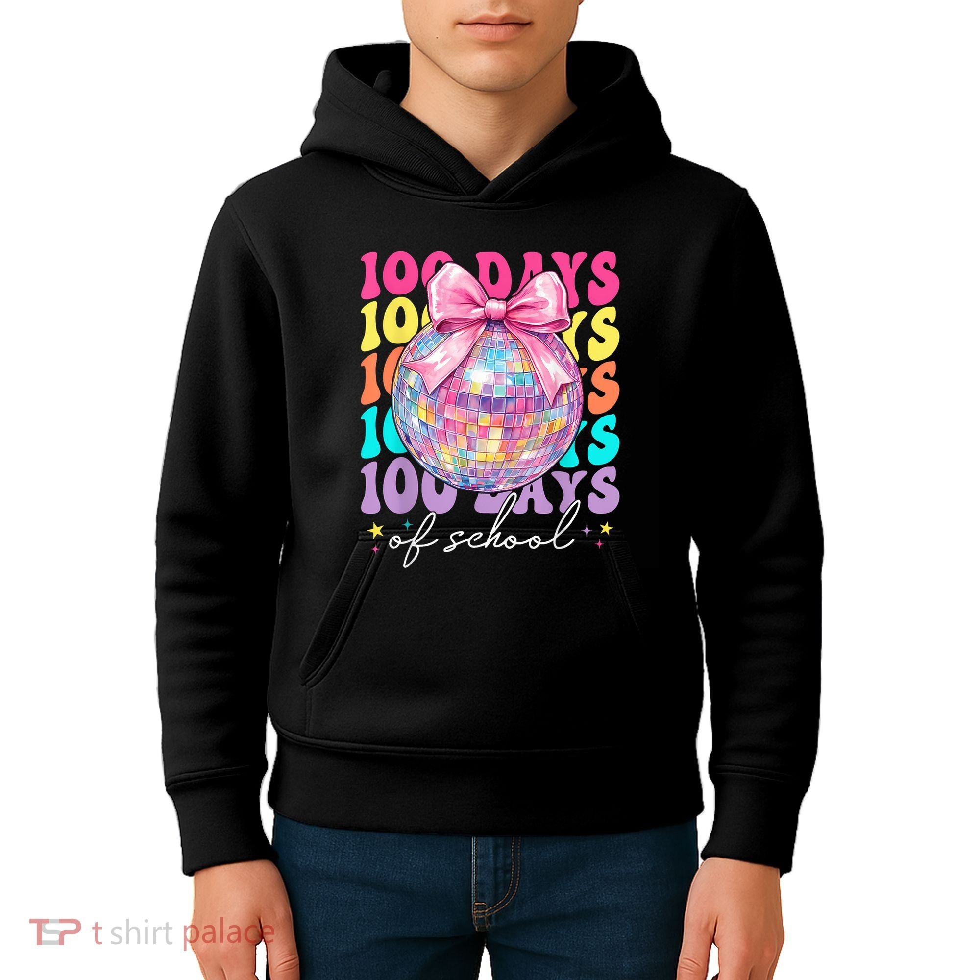 Groovy 100 Days Of School Disco Coquette Bow Teacher Kids Hoodie