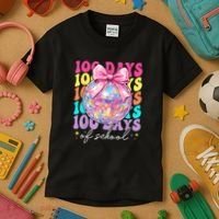 Groovy 100 Days Of School Disco Coquette Bow Teacher Kids T-Shirt thumb 3