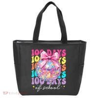 Groovy 100 Days Of School Disco Coquette Bow Teacher Tote Bag thumb 0
