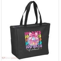 Groovy 100 Days Of School Disco Coquette Bow Teacher Tote Bag thumb 2