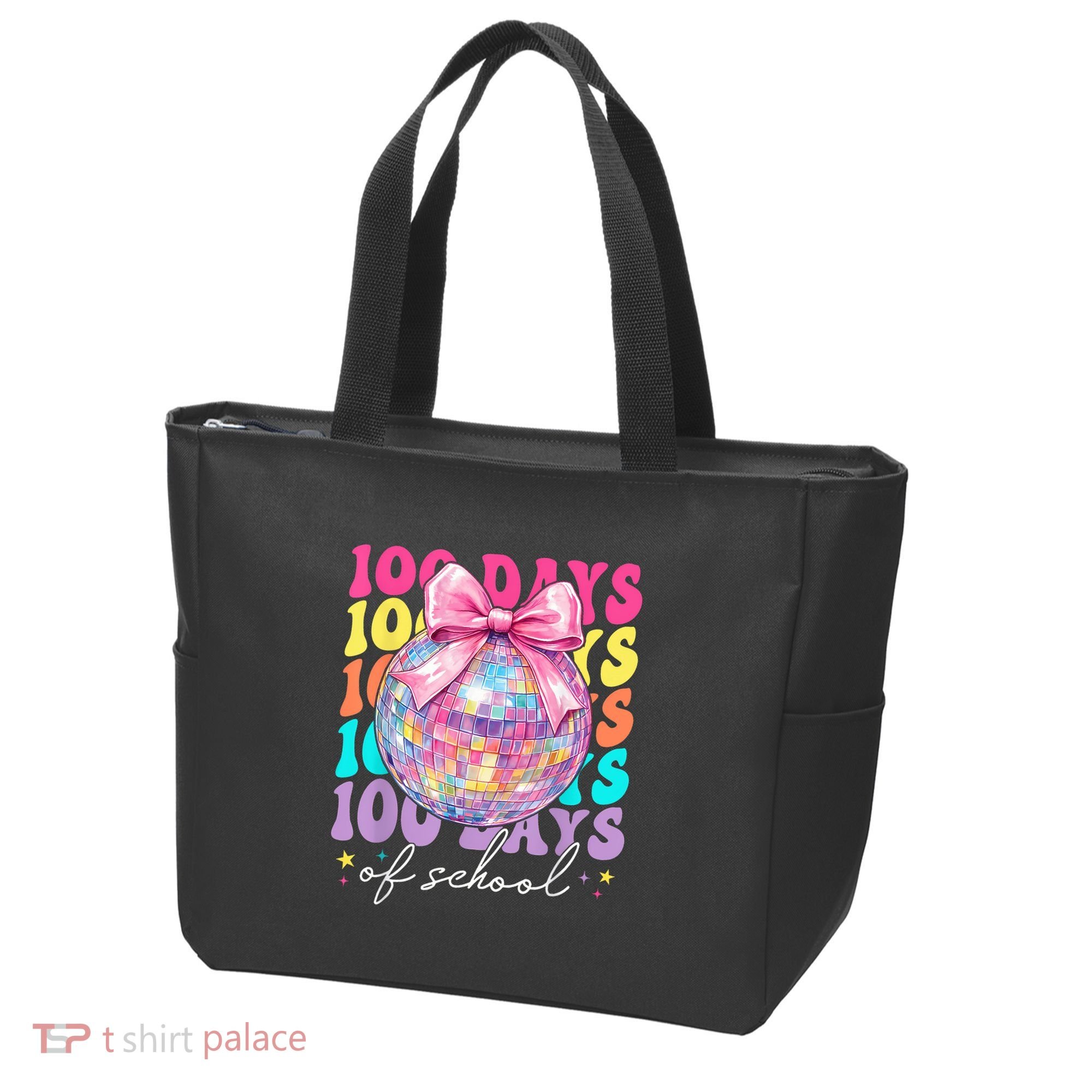 Groovy 100 Days Of School Disco Coquette Bow Teacher Tote Bag