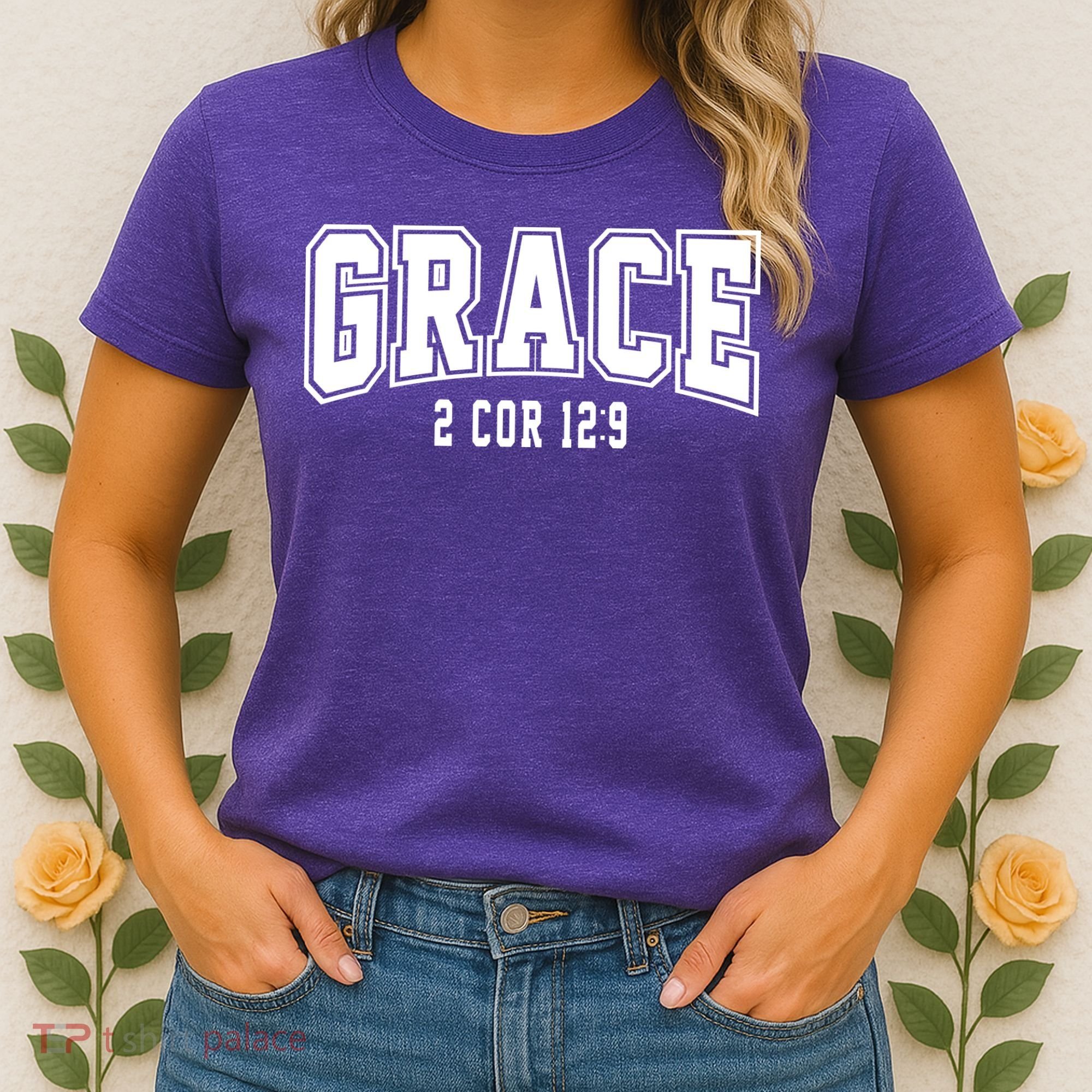 Grace 2 Core 12:9 Bible Verse Christian Women's T-Shirt