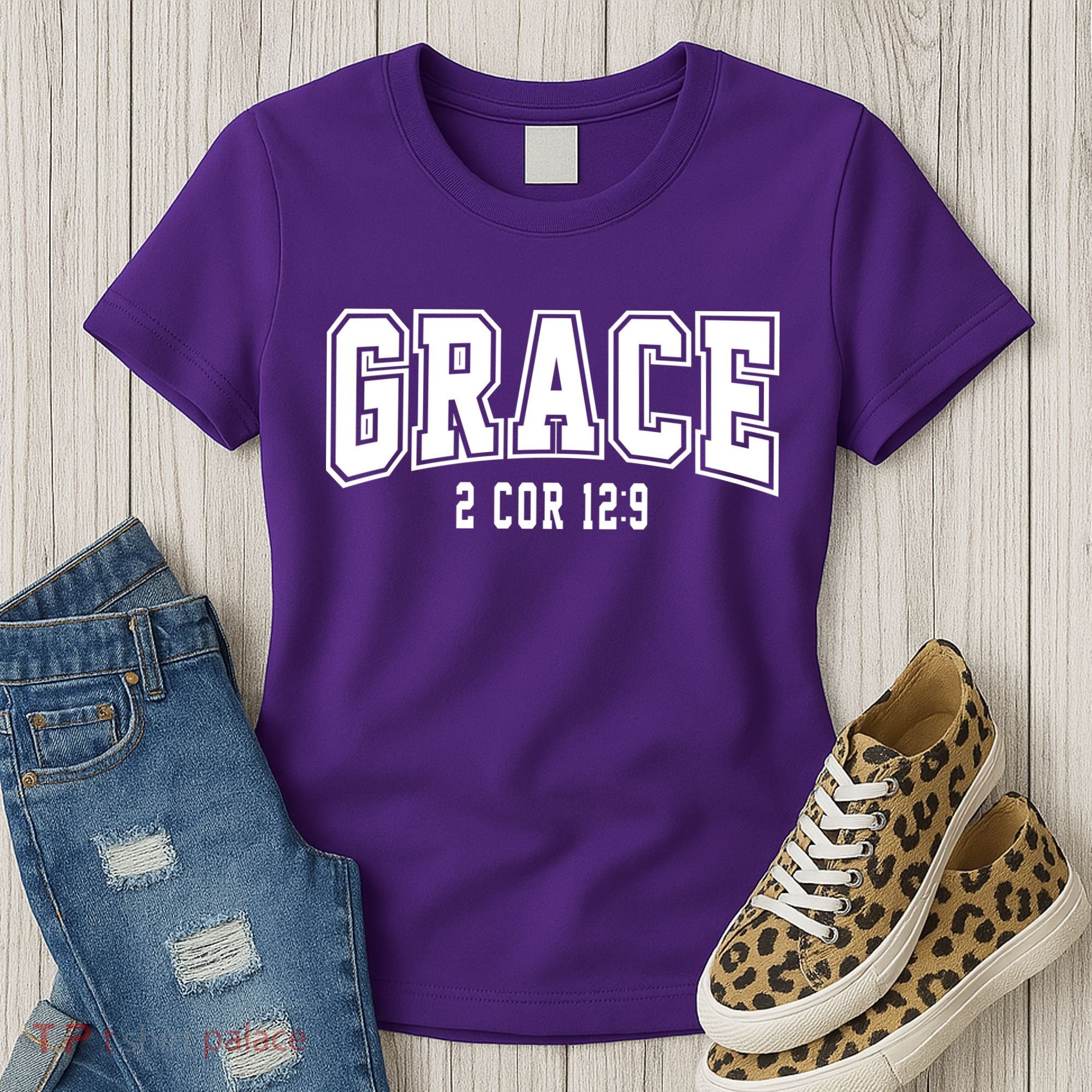 Grace 2 Core 12:9 Bible Verse Christian Women's T-Shirt