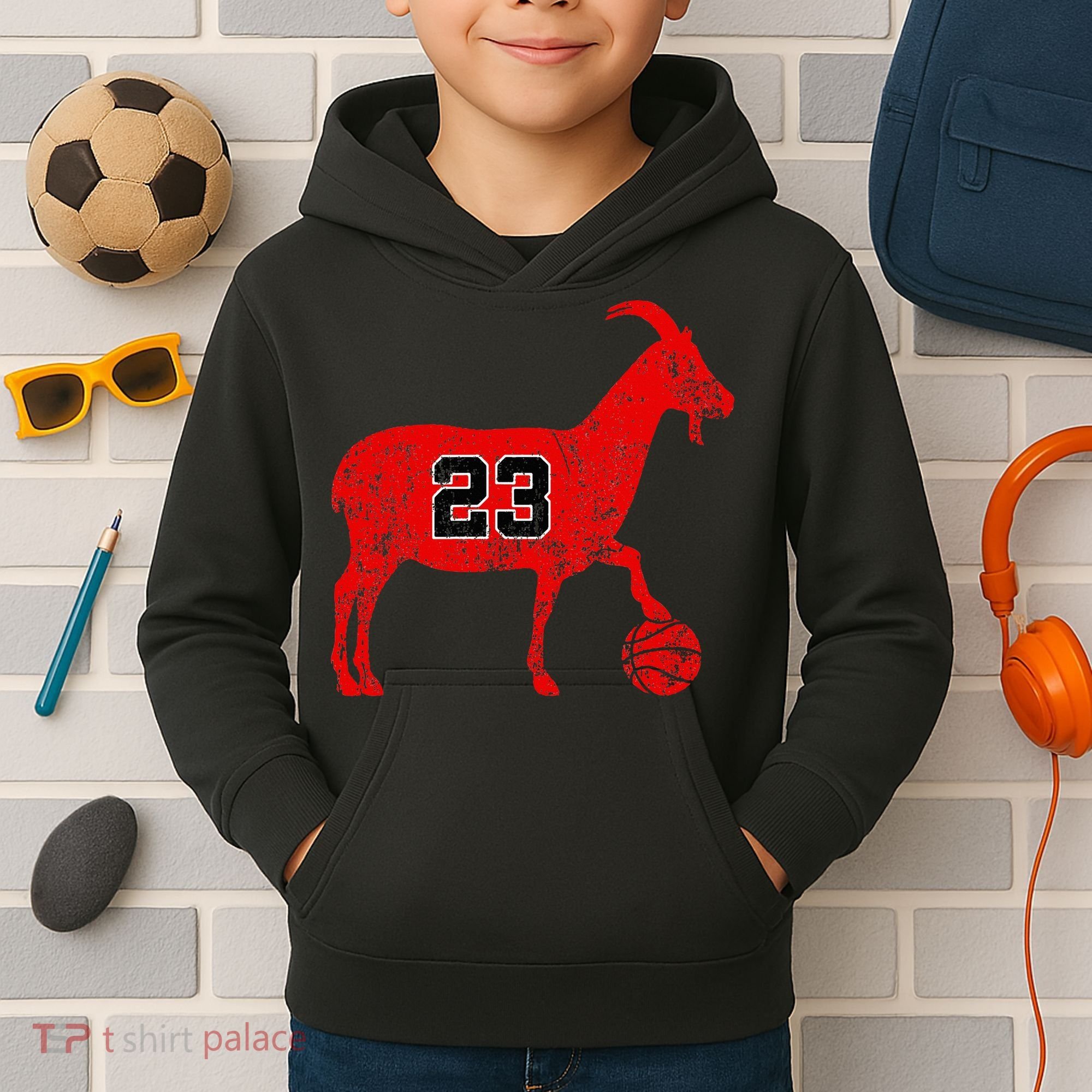 GOAT 23 Funny Basketball Kids Hoodie