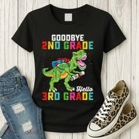 Goodbye 2nd Grade Hello 3rd Grade T Rex Last Day Of School Women's T-Shirt thumb 3