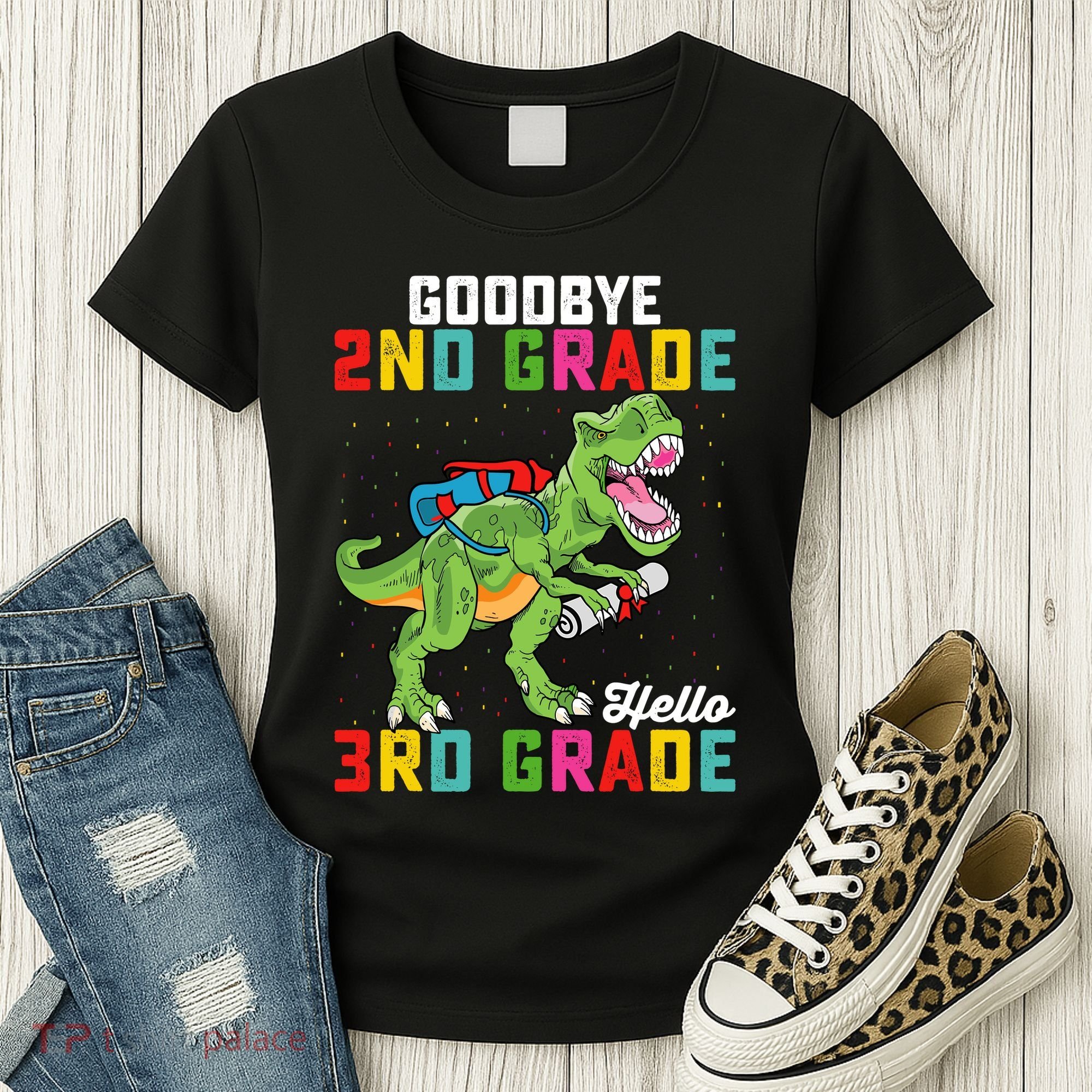 Goodbye 2nd Grade Hello 3rd Grade T Rex Last Day Of School Women's T-Shirt