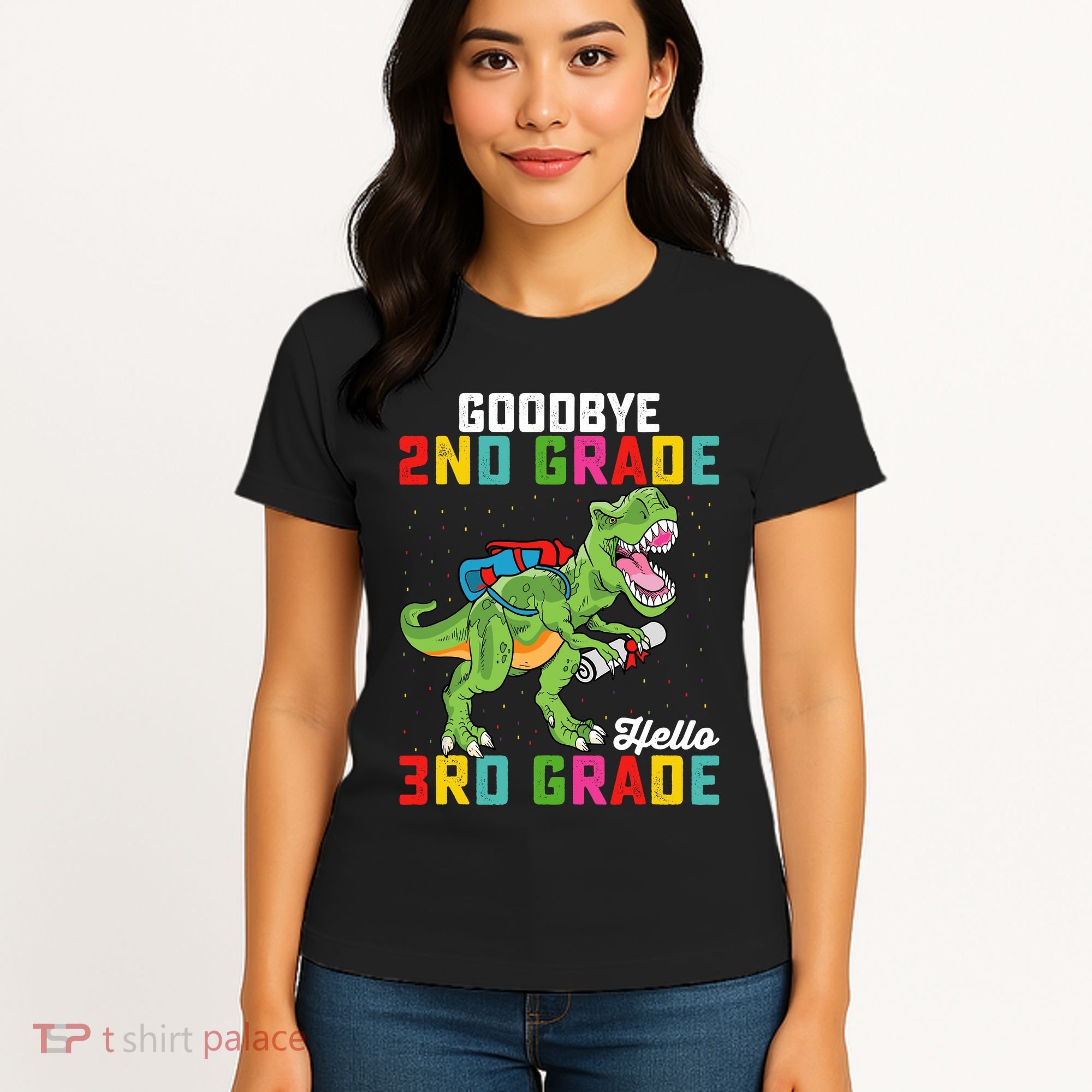 Goodbye 2nd Grade Hello 3rd Grade T Rex Last Day Of School Women's T-Shirt