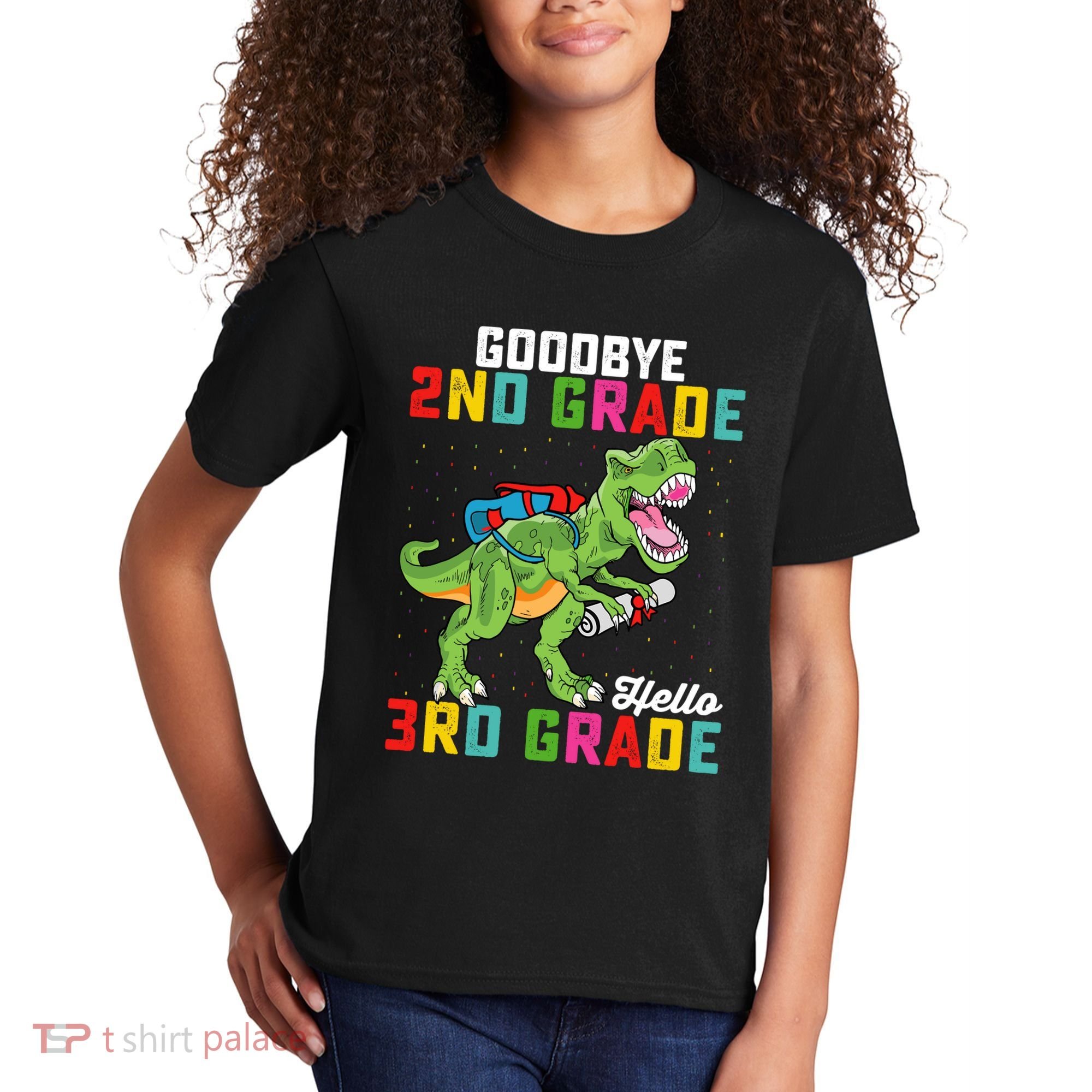 Goodbye 2nd Grade Hello 3rd Grade T Rex Last Day Of School Kids T-Shirt