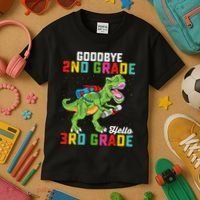 Goodbye 2nd Grade Hello 3rd Grade T Rex Last Day Of School Kids T-Shirt thumb 3
