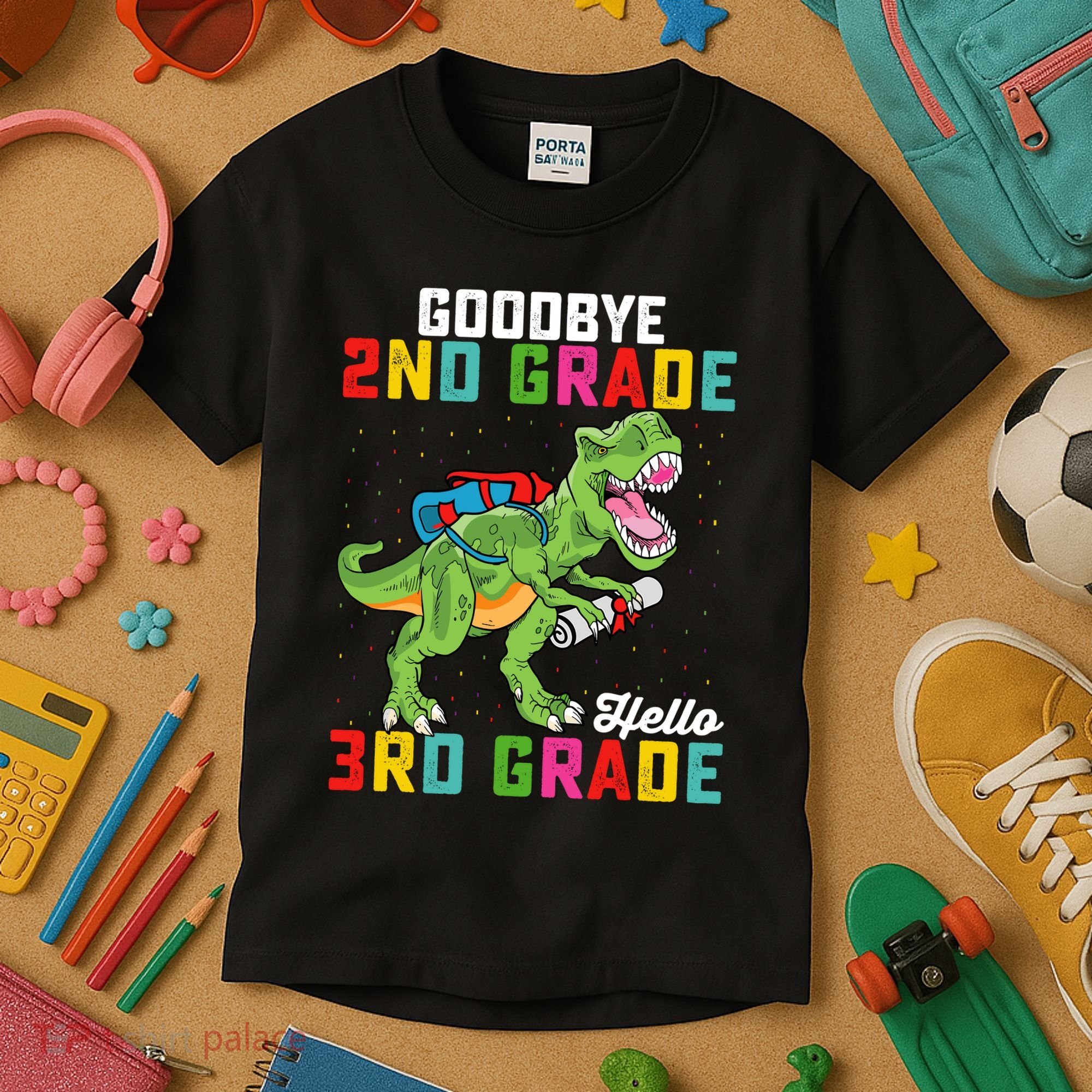 Goodbye 2nd Grade Hello 3rd Grade T Rex Last Day Of School Kids T-Shirt