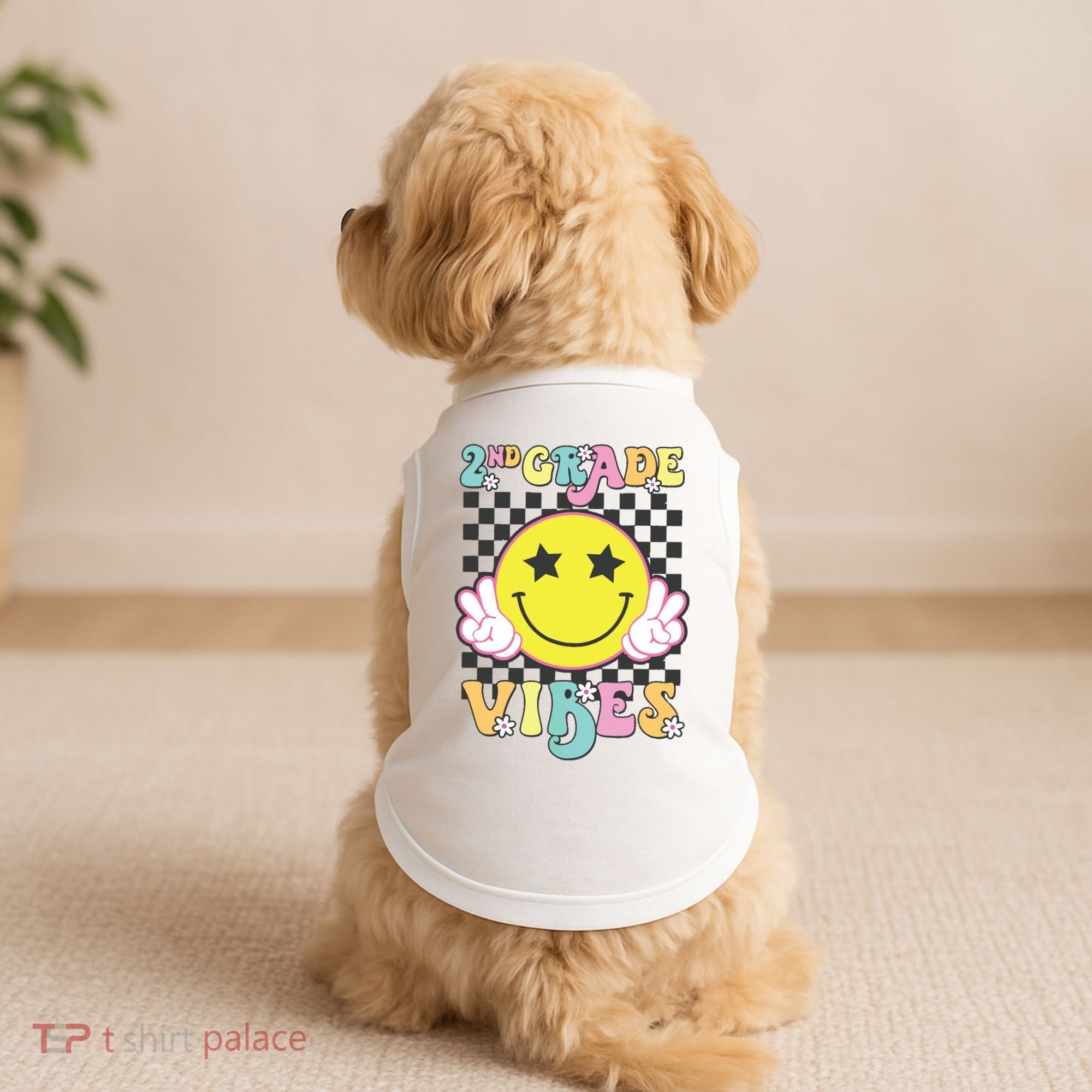 Girl 2nd Grade Vibes Smile Face Back To School Second Grade Doggie Tank