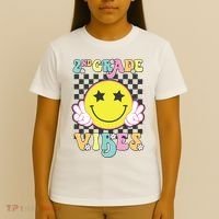 Girl 2nd Grade Vibes Smile Face Back To School Second Grade T-Shirt thumb 4