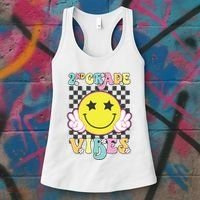 Girl 2nd Grade Vibes Smile Face Back To School Second Grade Women's Tank Top thumb 3