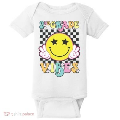 Girl 2nd Grade Vibes Smile Face Back To School Second Grade Baby Bodysuit