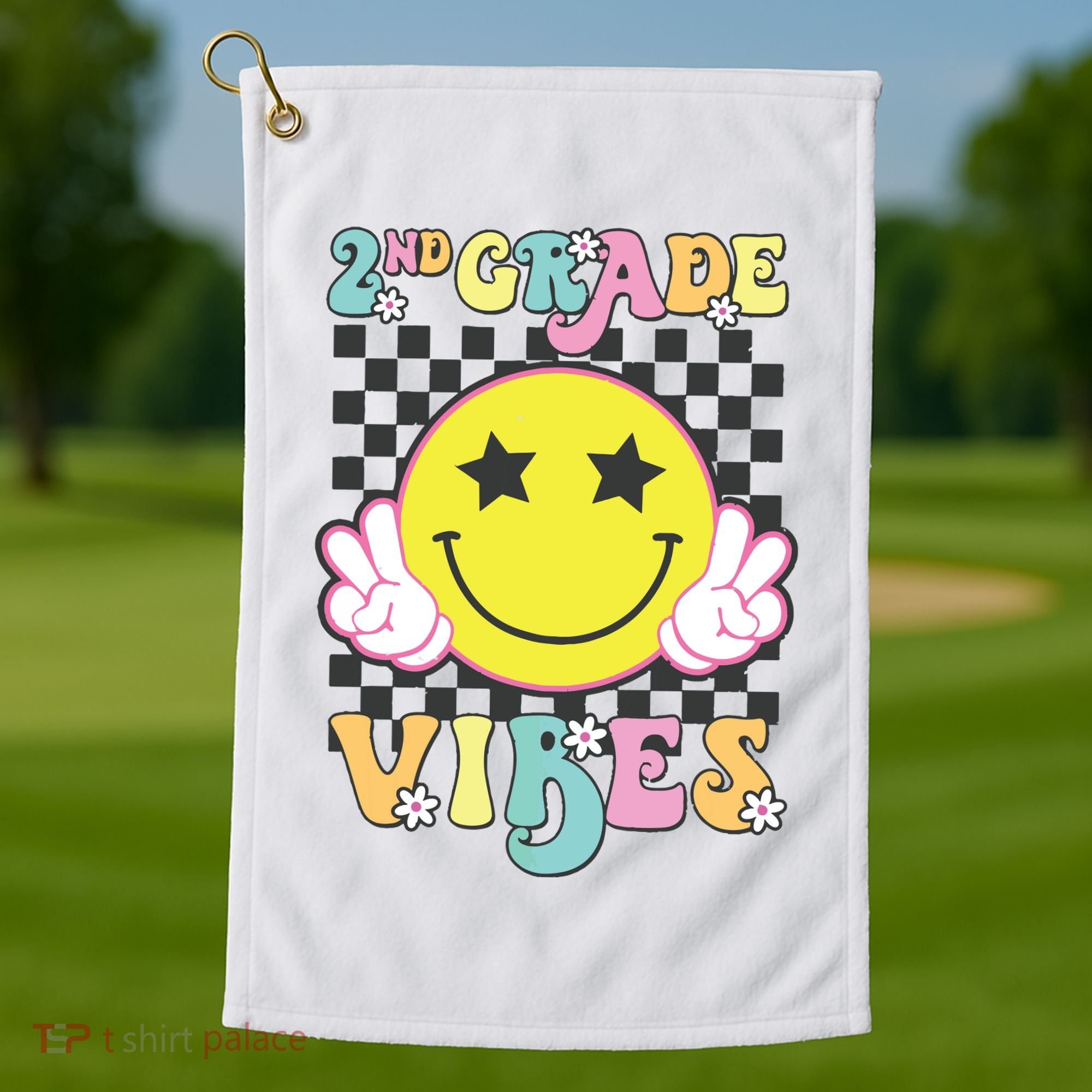 Girl 2nd Grade Vibes Smile Face Back To School Second Grade Golf Towel