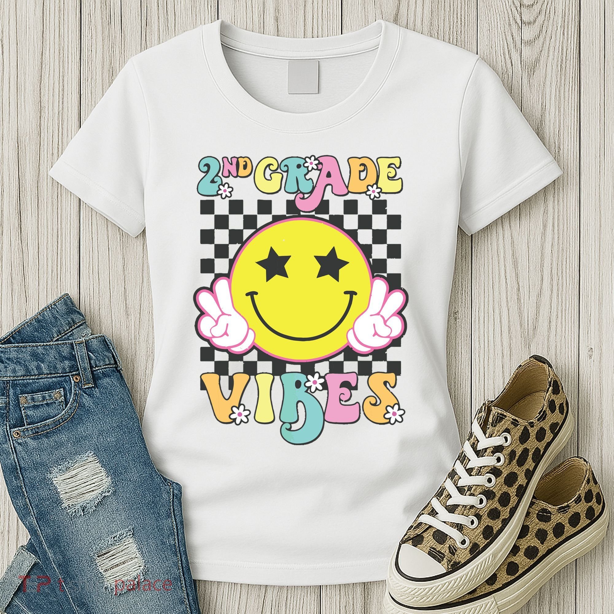 Girl 2nd Grade Vibes Smile Face Back To School Second Grade Women's T-Shirt