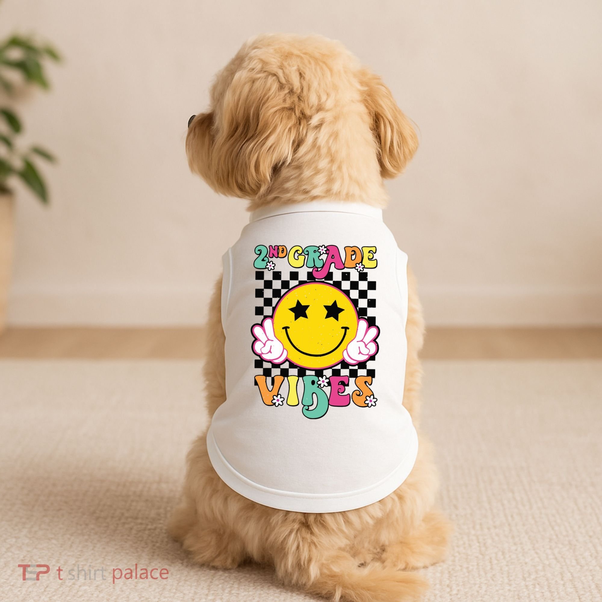 Girl 2nd Grade Vibes Smile Face Back To School Second Grade Doggie Tank