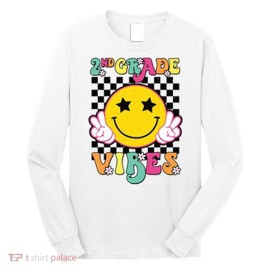 Girl 2nd Grade Vibes Smile Face Back To School Second Grade Long Sleeve Shirt