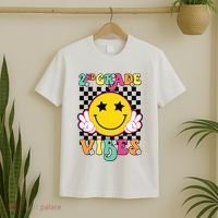 Girl 2nd Grade Vibes Smile Face Back To School Second Grade T-Shirt thumb 2