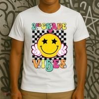 Girl 2nd Grade Vibes Smile Face Back To School Second Grade T-Shirt thumb 3