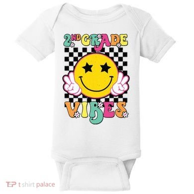 Girl 2nd Grade Vibes Smile Face Back To School Second Grade Baby Bodysuit