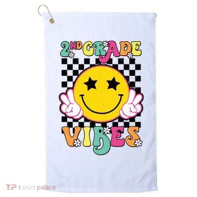 Girl 2nd Grade Vibes Smile Face Back To School Second Grade Golf Towel