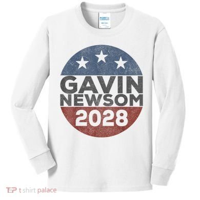 Gavin 2028 Retro Gavin Newsom For President 2028 Kids Long Sleeve Shirt