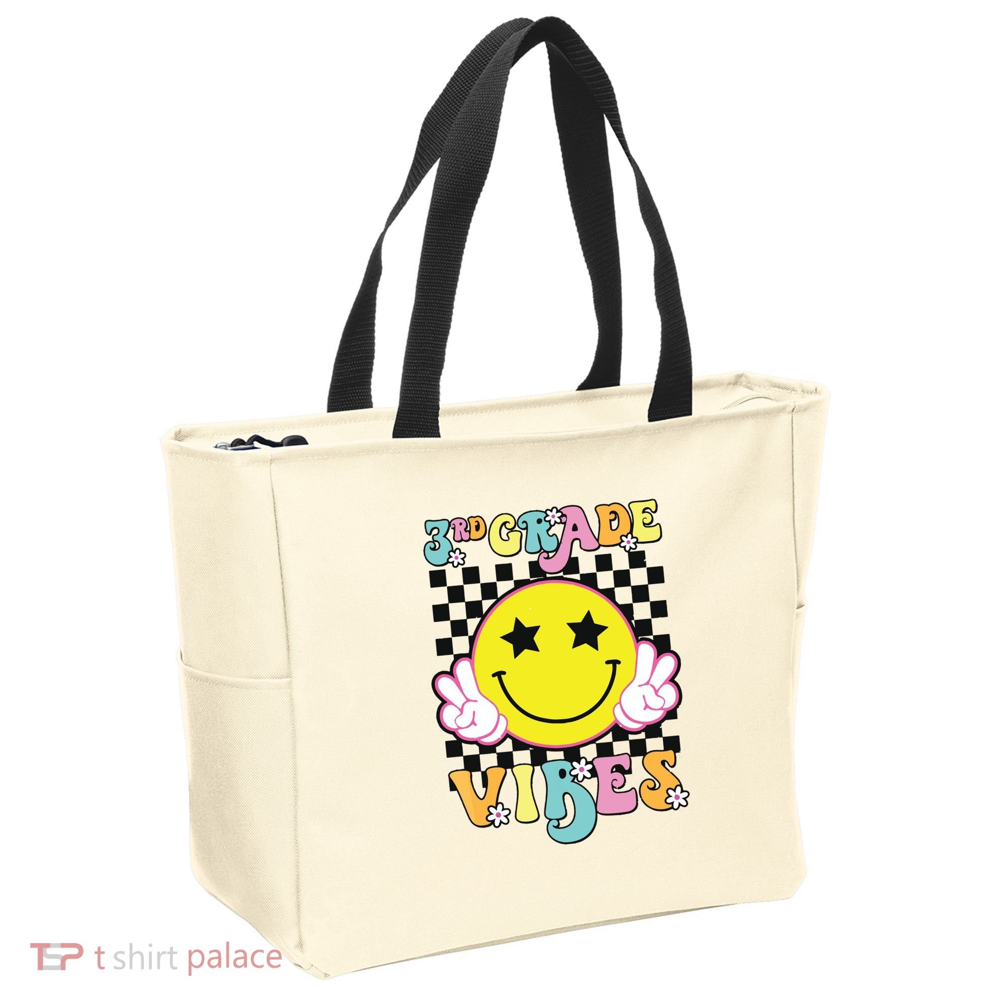 Girl 3rd Grade Vibes Smile Face Back To School Third Grade Tote Bag