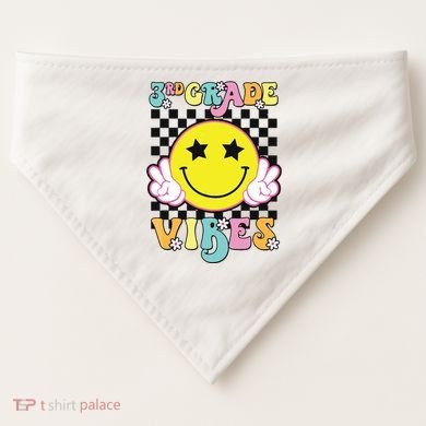 Girl 3rd Grade Vibes Smile Face Back To School Third Grade USA-Made Doggie Bandana