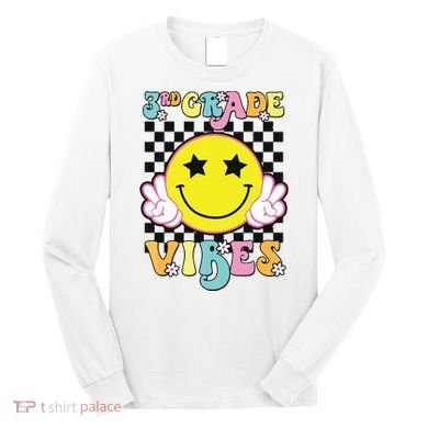 Girl 3rd Grade Vibes Smile Face Back To School Third Grade Long Sleeve Shirt