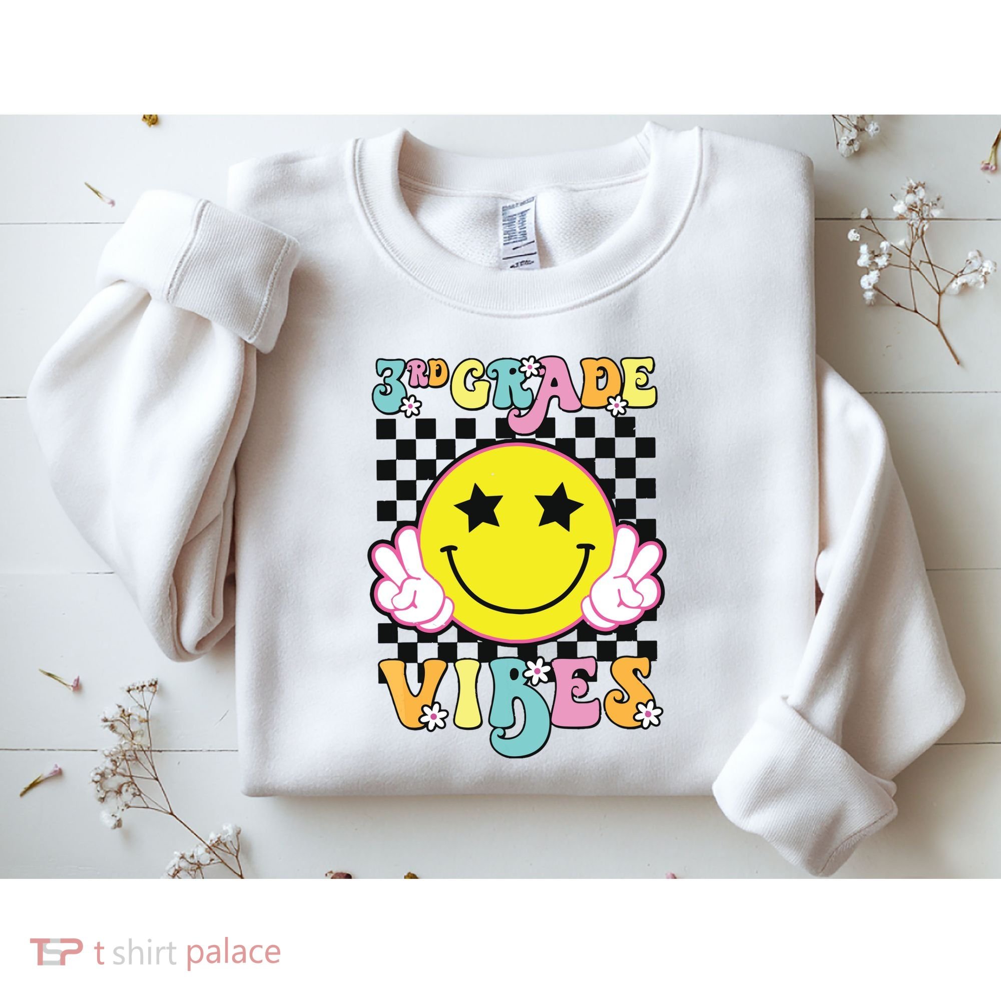 Girl 3rd Grade Vibes Smile Face Back To School Third Grade Sweatshirt