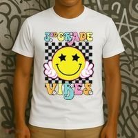 Girl 3rd Grade Vibes Smile Face Back To School Third Grade T-Shirt thumb 3