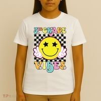 Girl 3rd Grade Vibes Smile Face Back To School Third Grade T-Shirt thumb 4
