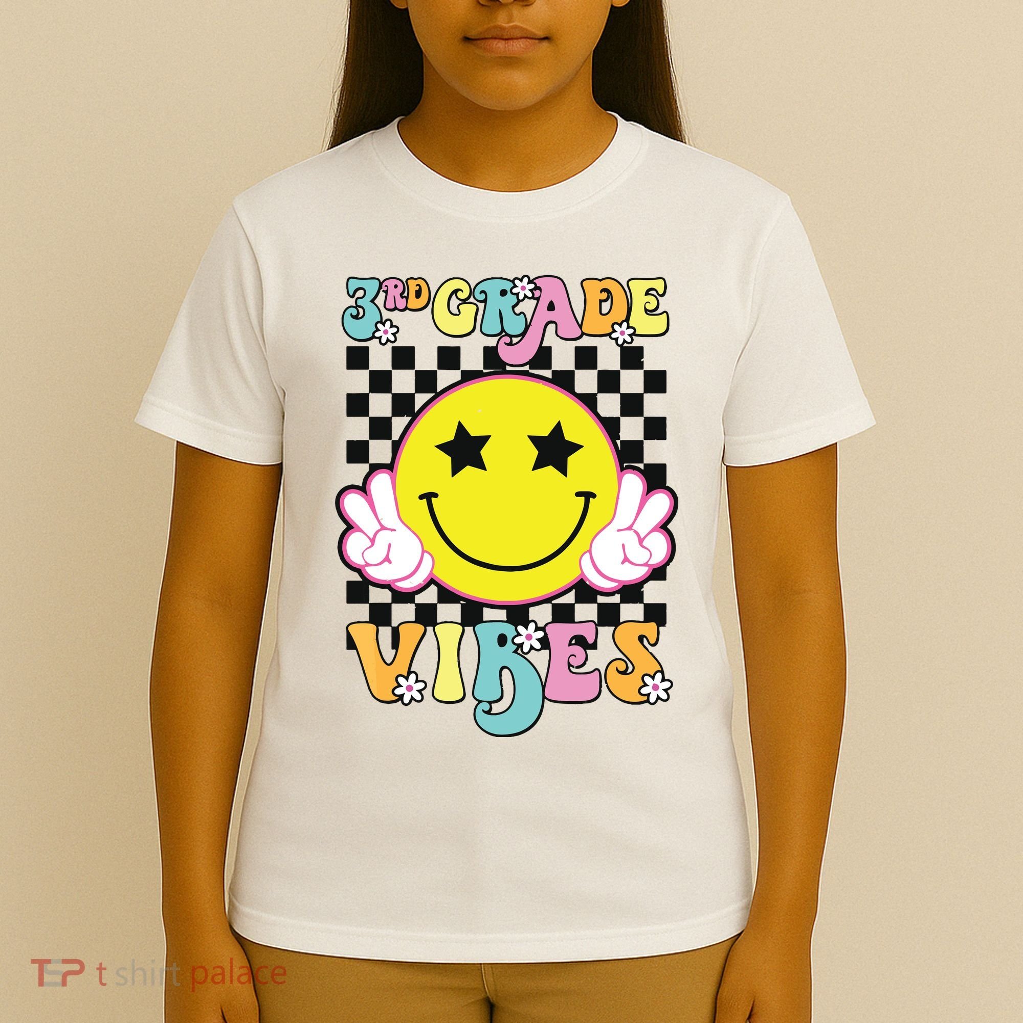 Girl 3rd Grade Vibes Smile Face Back To School Third Grade T-Shirt