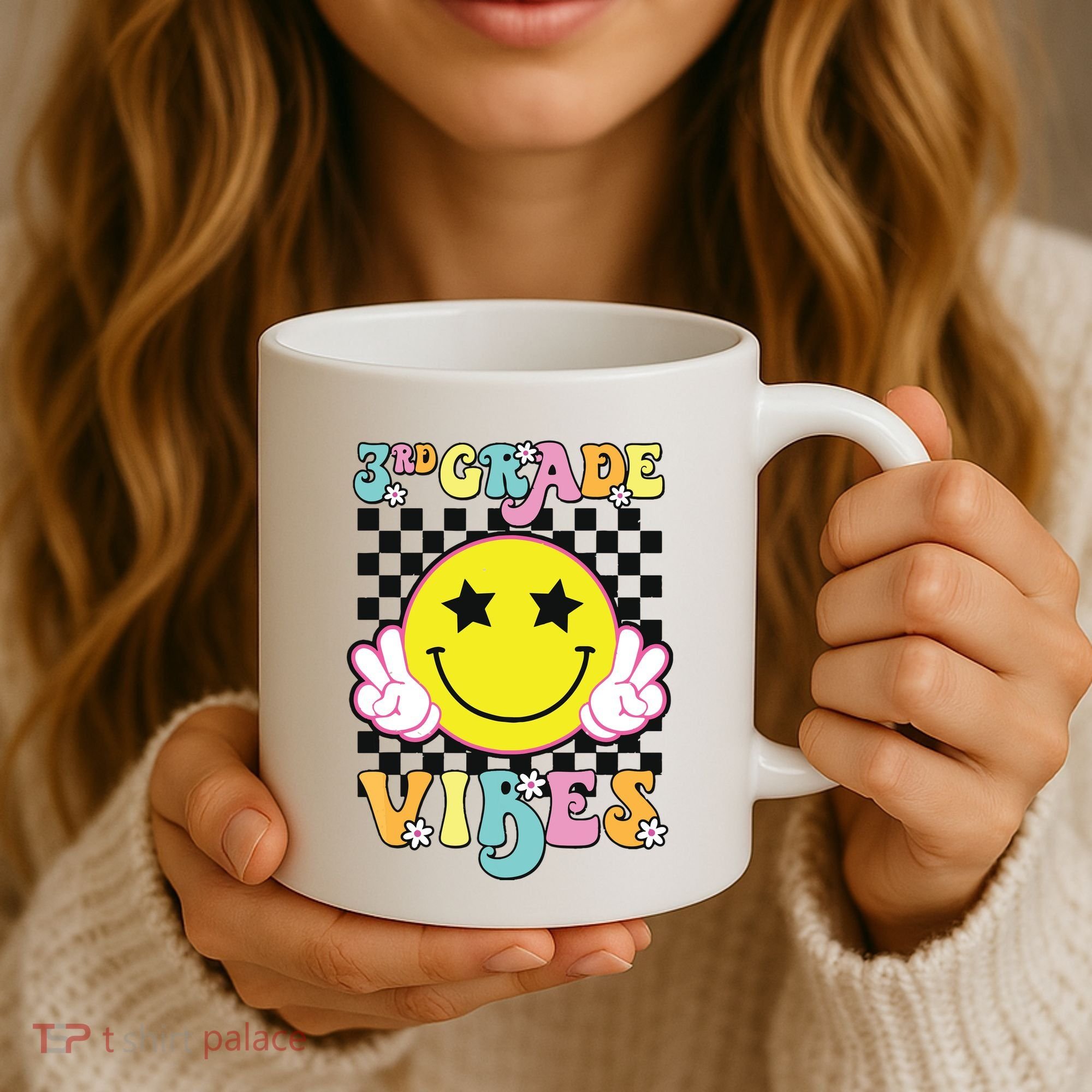 Girl 3rd Grade Vibes Smile Face Back To School Third Grade Coffee Mug