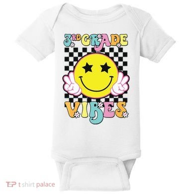 Girl 3rd Grade Vibes Smile Face Back To School Third Grade Baby Bodysuit
