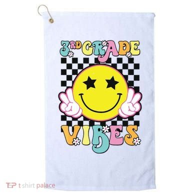Girl 3rd Grade Vibes Smile Face Back To School Third Grade Golf Towel