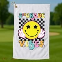 Girl 3rd Grade Vibes Smile Face Back To School Third Grade Golf Towel thumb 1
