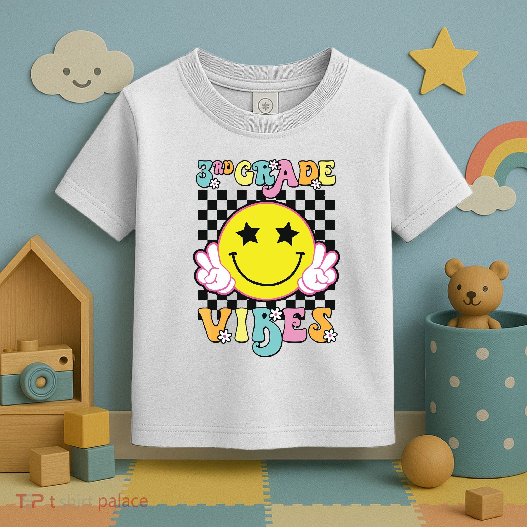 Girl 3rd Grade Vibes Smile Face Back To School Third Grade Toddler T-Shirt