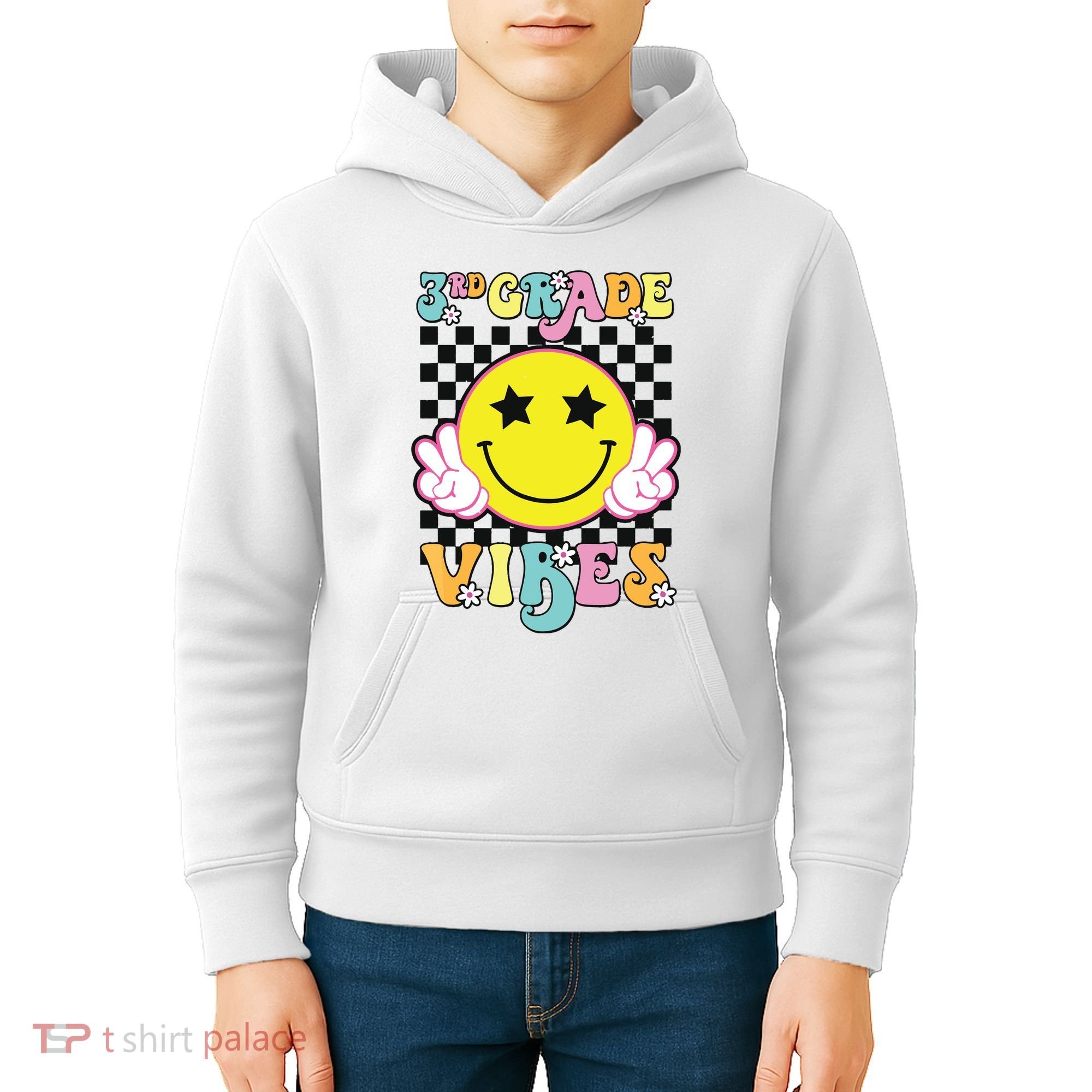 Girl 3rd Grade Vibes Smile Face Back To School Third Grade Kids Hoodie
